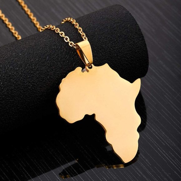 Africa Gold Pendant‎ Necklace - African Continent Map Outline - Picture 1 of 4